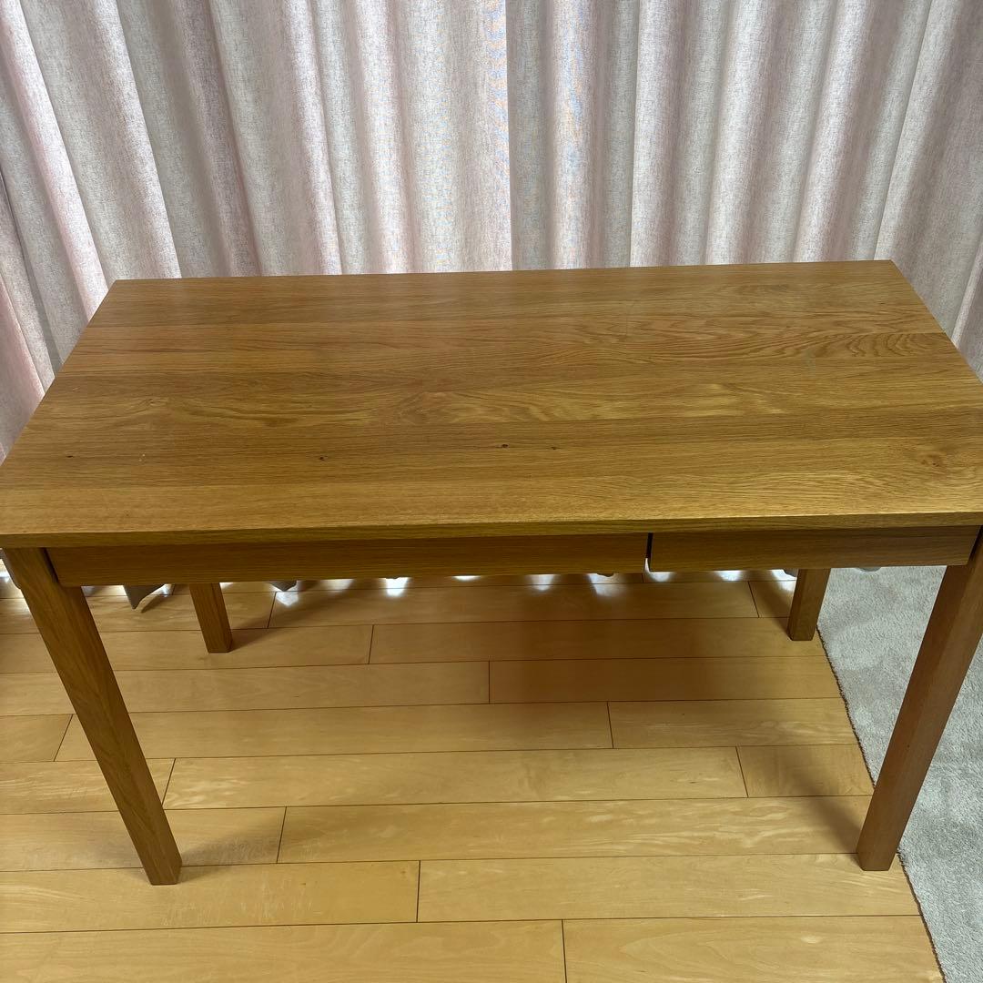 無印良品　無垢材デスク　引出し付き　オーク材　学習机