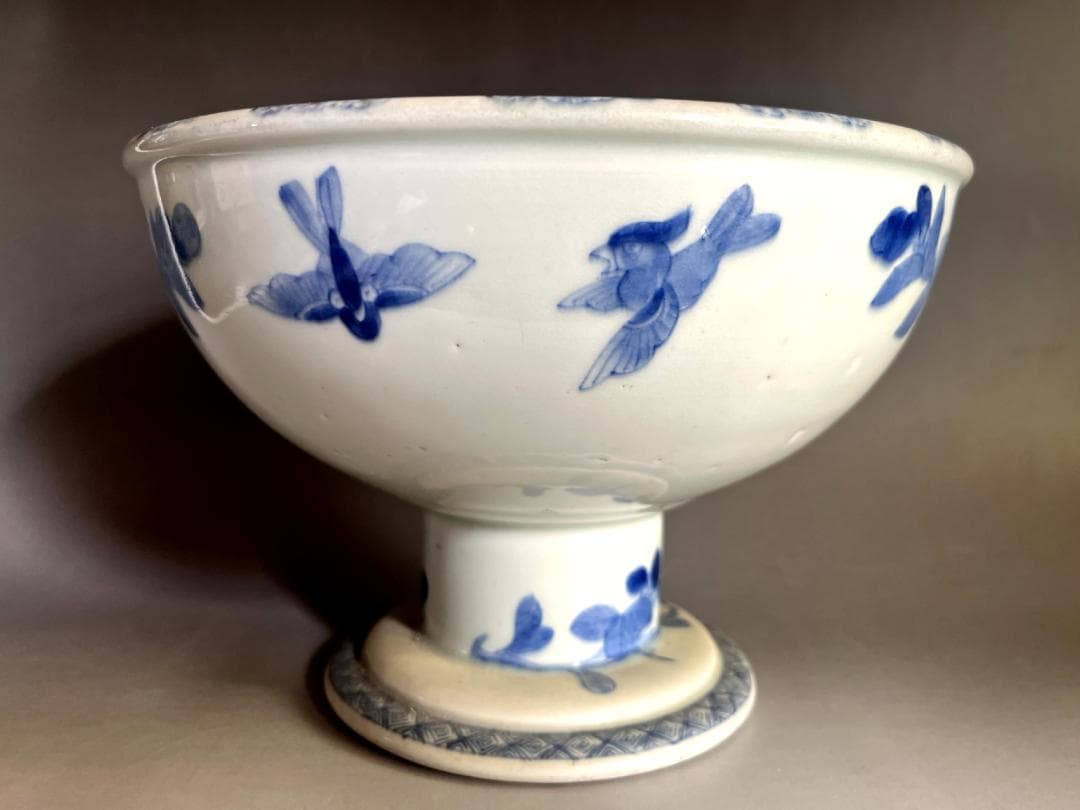 杯洗■古伊万里染付人物絵盃洗 江戸時代後期 竹 鳥 酒器 古美術 時代物 骨董■