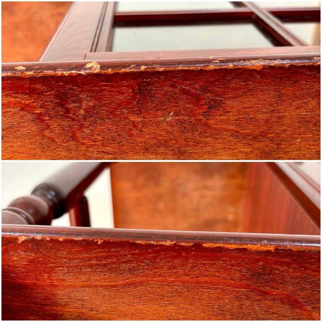 四国工芸 木製 ガラス格子戸付 キャスター ワゴン キャビネット 昭和レトロ