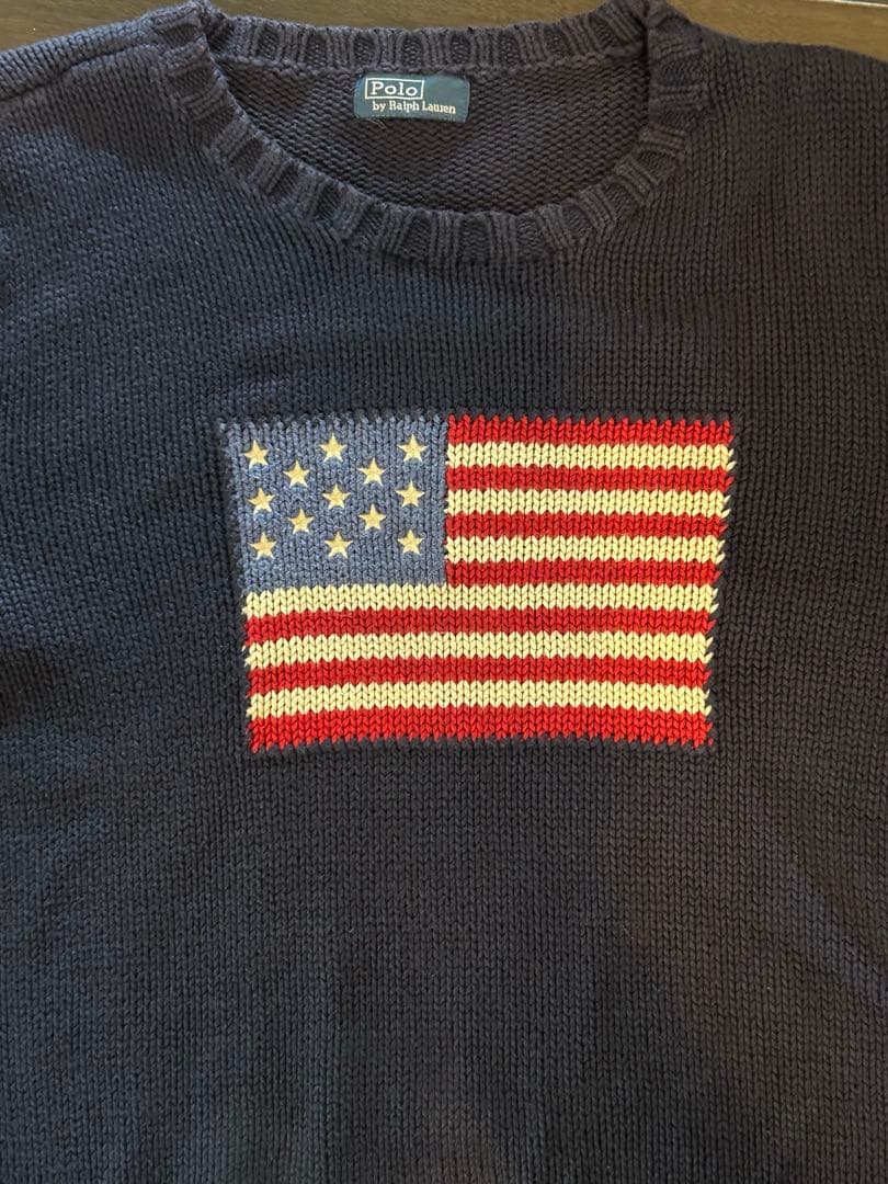 美品‼️ラルフローレン星条旗セーター　vintage 濃紺ニットセーター