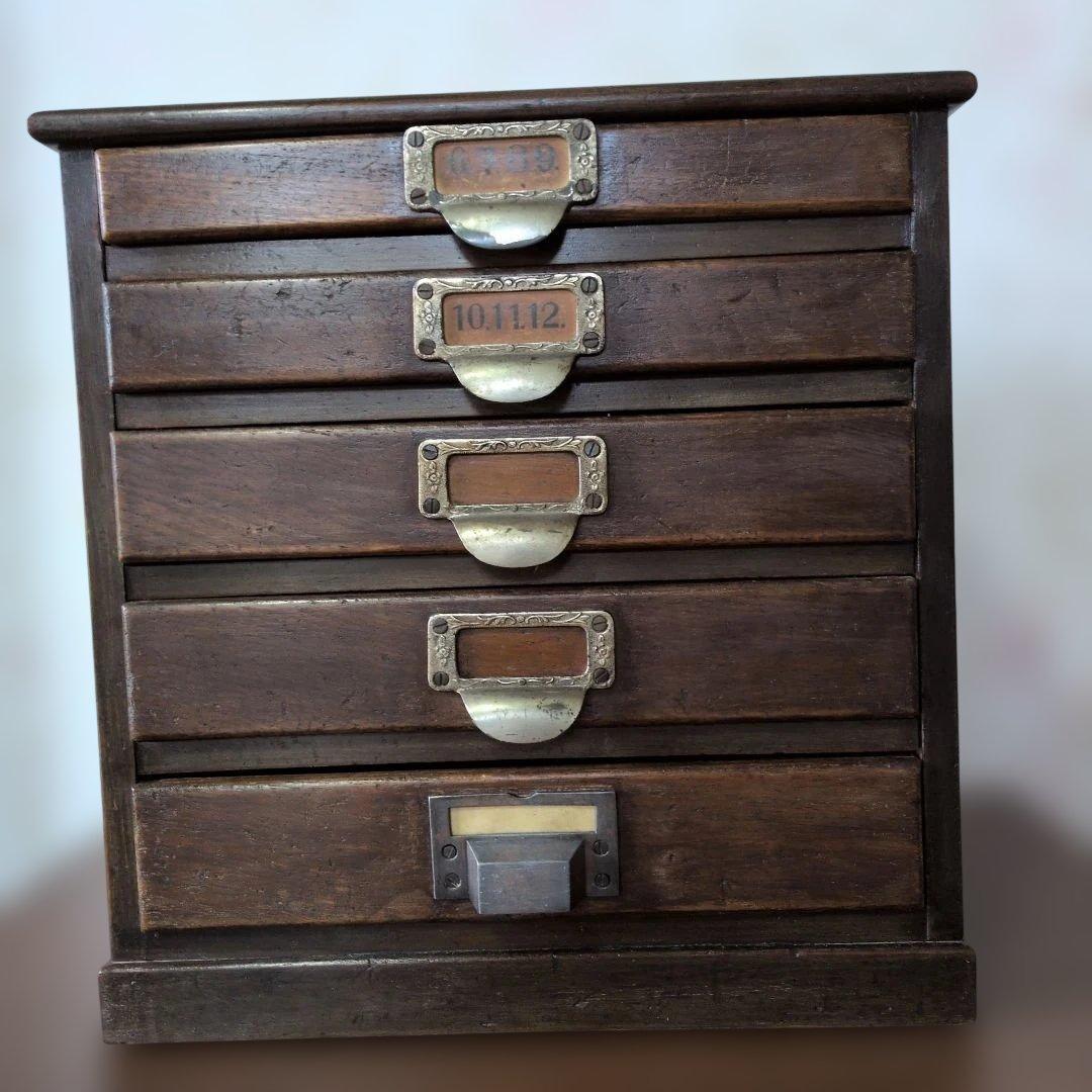 ブロカント古道具木製引き出し式収納 5段