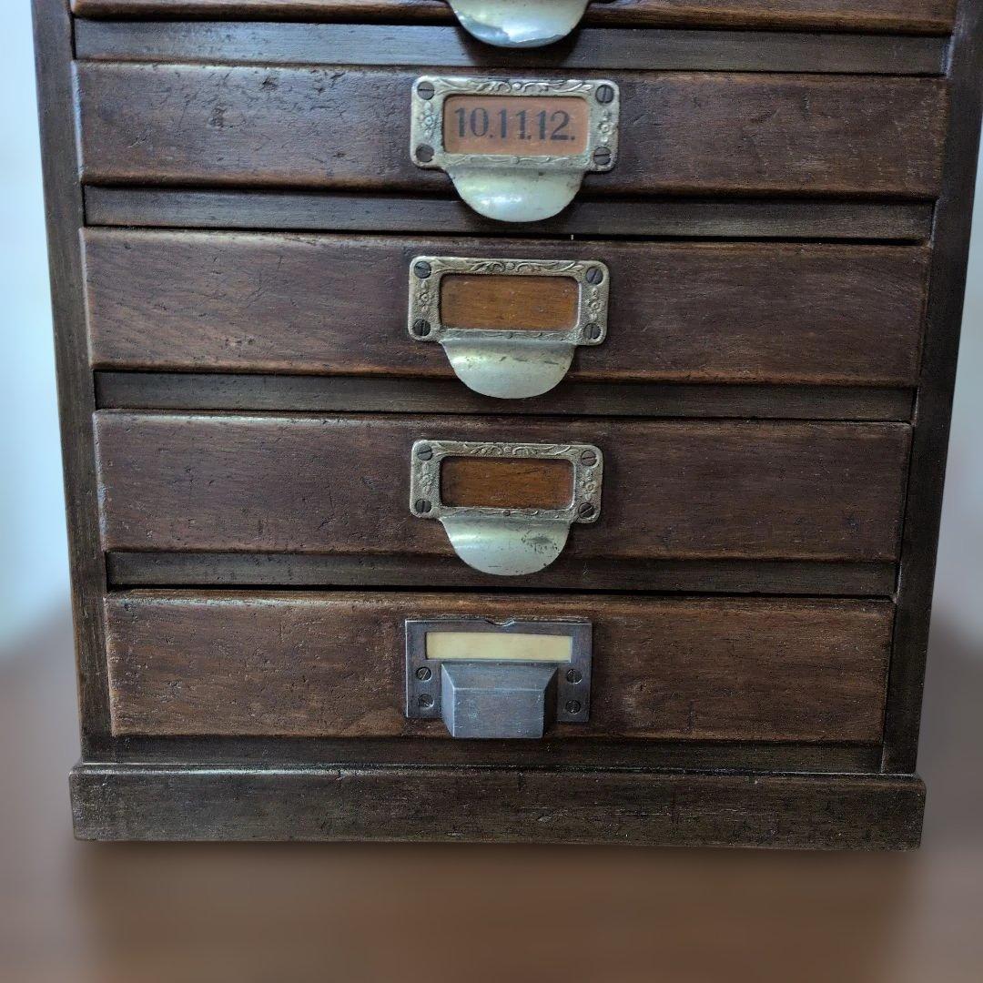 ブロカント古道具木製引き出し式収納 5段