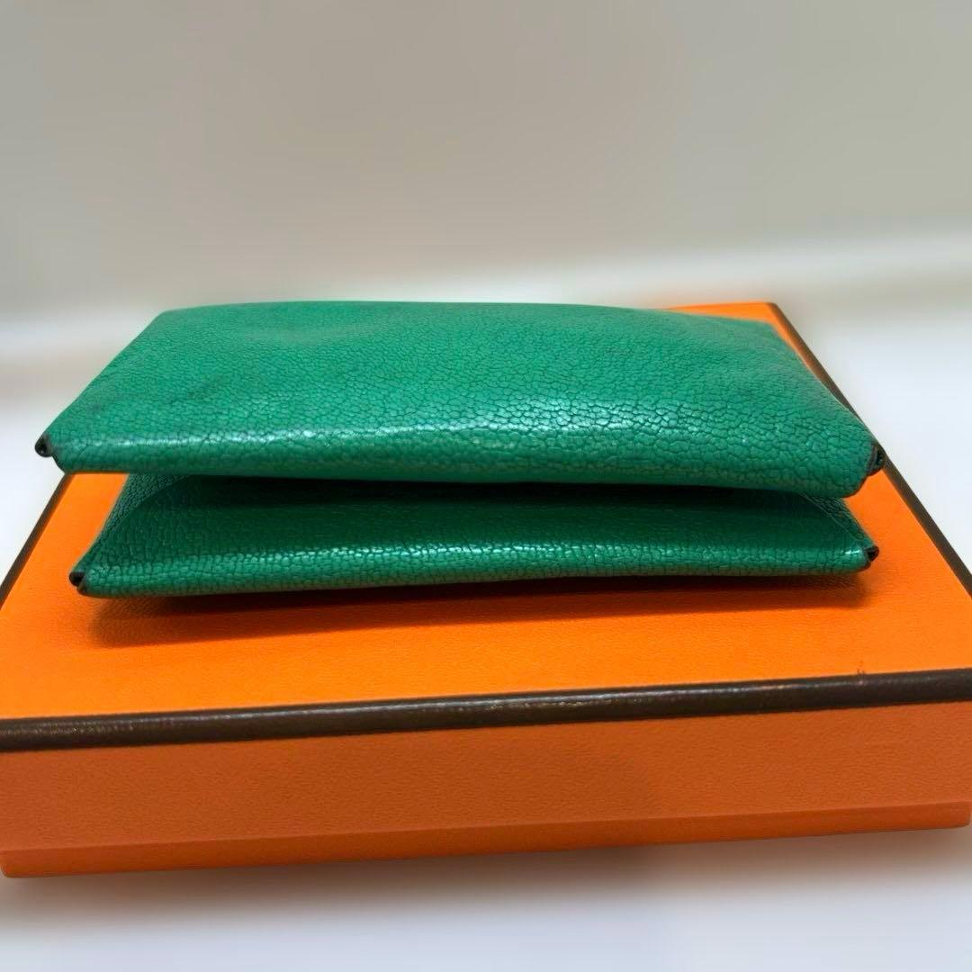 エルメス　カルヴィ　グリーン　名刺入れ