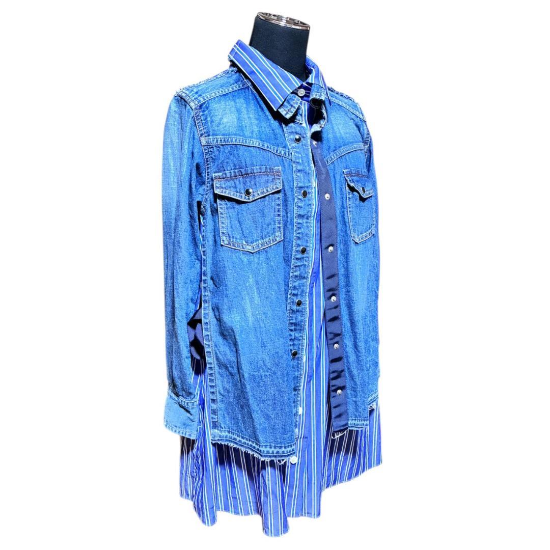 サカイ sacai ドッキング デニム シャツ ストライプ レディース F