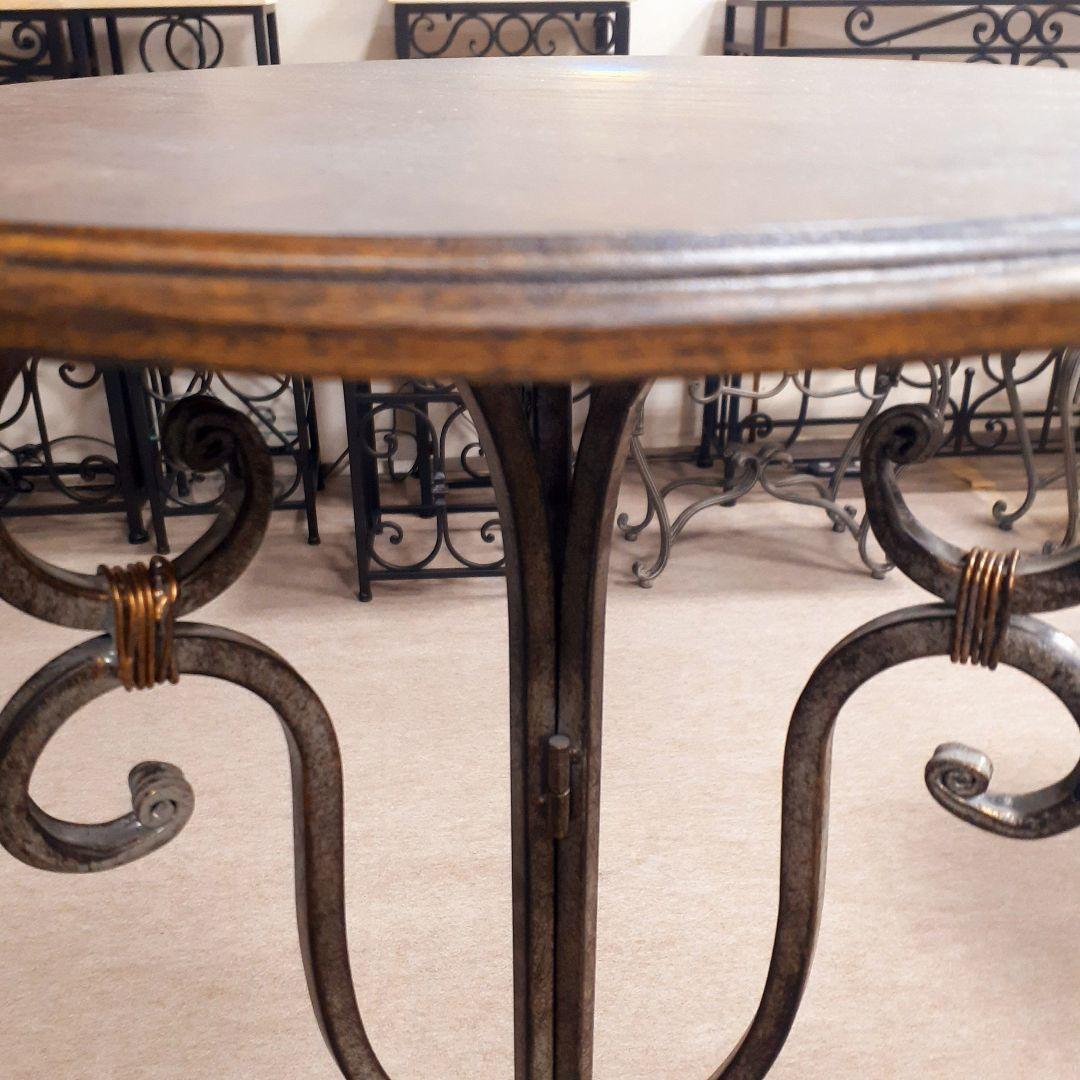 輸入家具　ロートアイアン仕様　アンティーク　サイドテーブル　シャビー加工　天然木