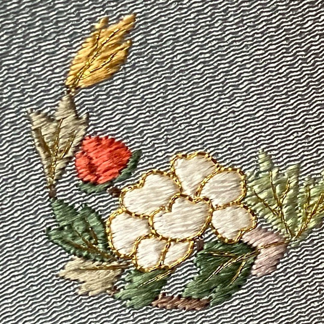［7179］訪問着 相良刺繍 花丸文様 縮緬 一つ紋 違い鷹の羽 正絹 着物 袷