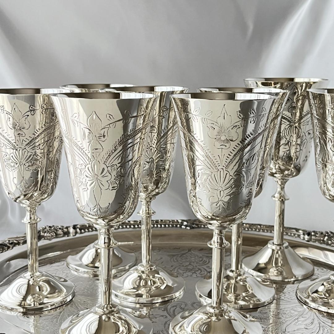 【英国】ワインゴブレット 8個組 【シルバープレート】華麗！！