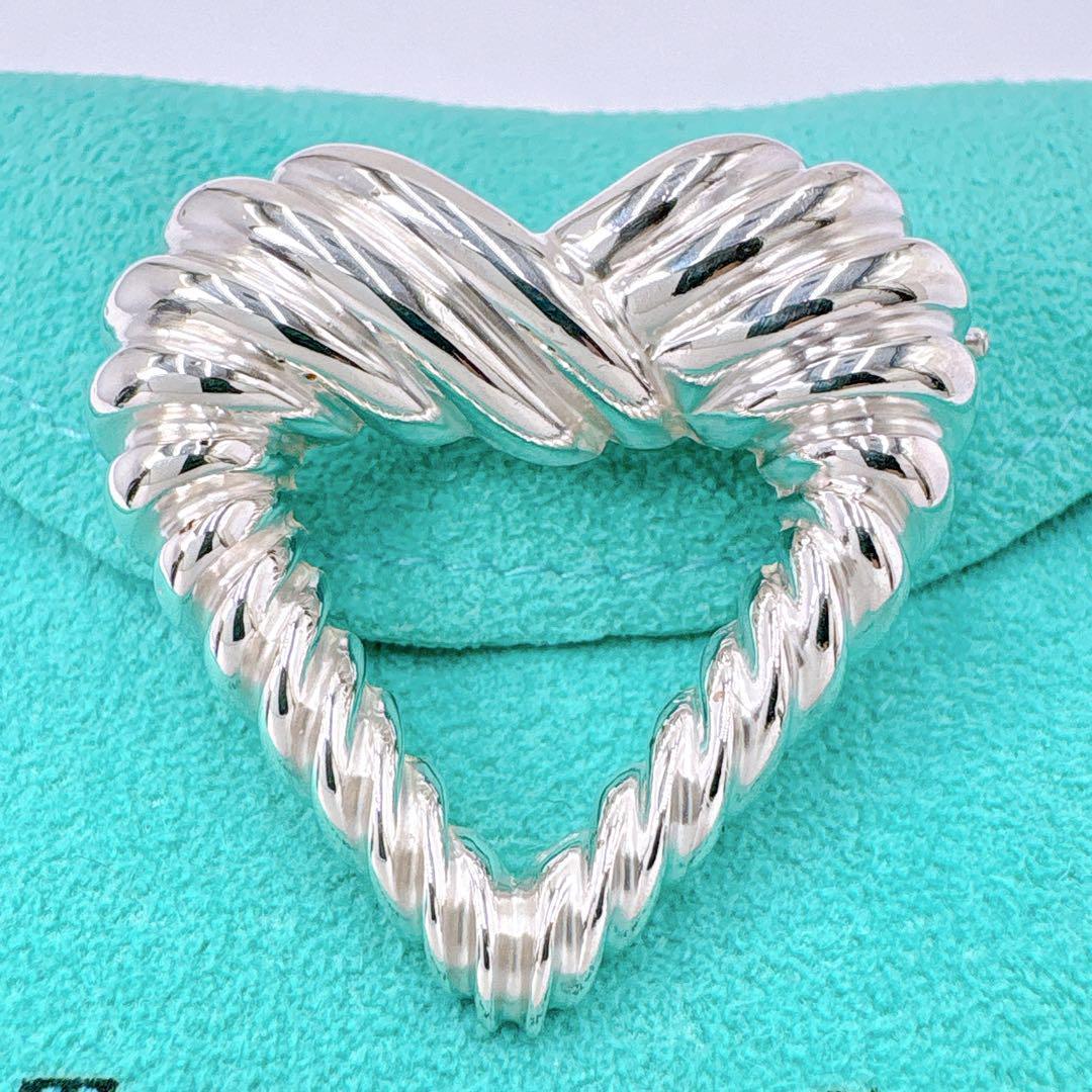 極美品 オールドティファニー ツイスト ハート ブローチ シルバー925