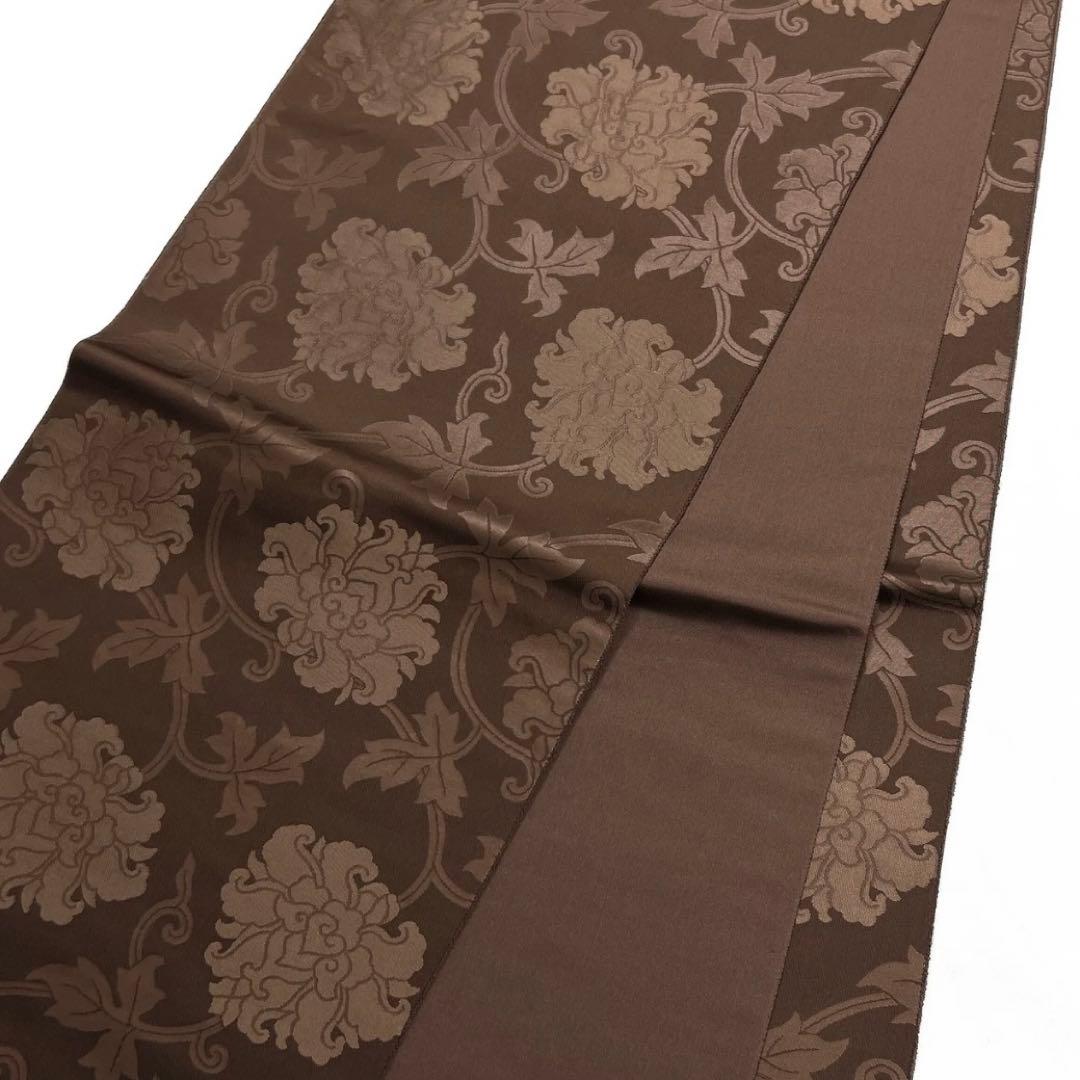 未着用　箔屋清兵衛　袋帯　全通　牡丹唐草文　ブラウン　着物　015a d