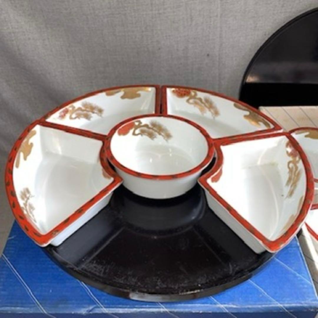 4点　金彩松　回転オードブル皿　日峰？作　小鉢 揃え　有田焼　会席　パーティー