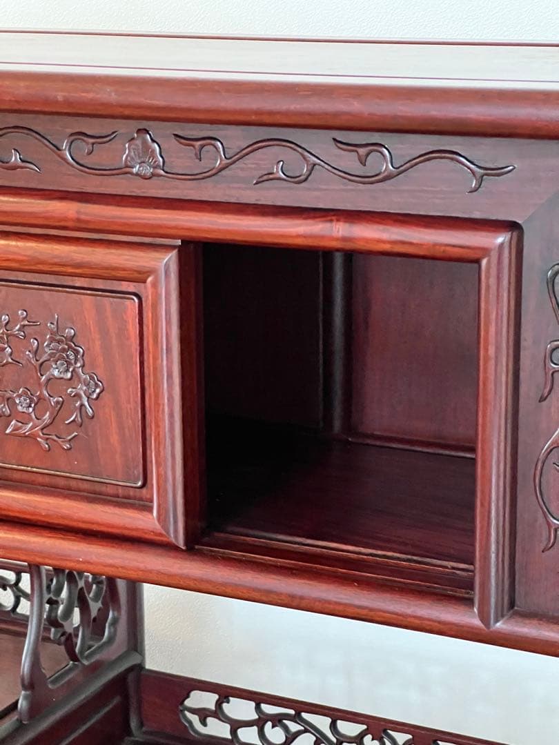 唐木 花梨 茶箪笥 飾り棚 茶棚 違い棚 和家具 木製 彫刻 アンティーク