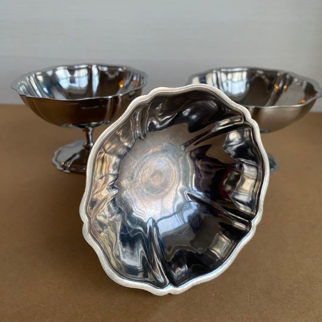 フランスアンティーク　花リム　アイスクリーム　カップ　3個