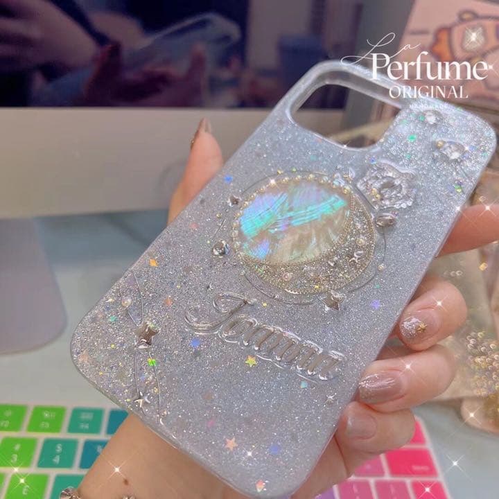 名入れ♡ミラー✨キラキラ クラウンティアラパール♡ イニシャル iPhone 紫