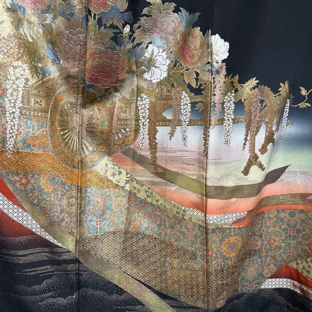 う*こ様 未使用近い　美品　袷　正絹　作家　金箔　黒留袖　フルセット　西陣唐織最
