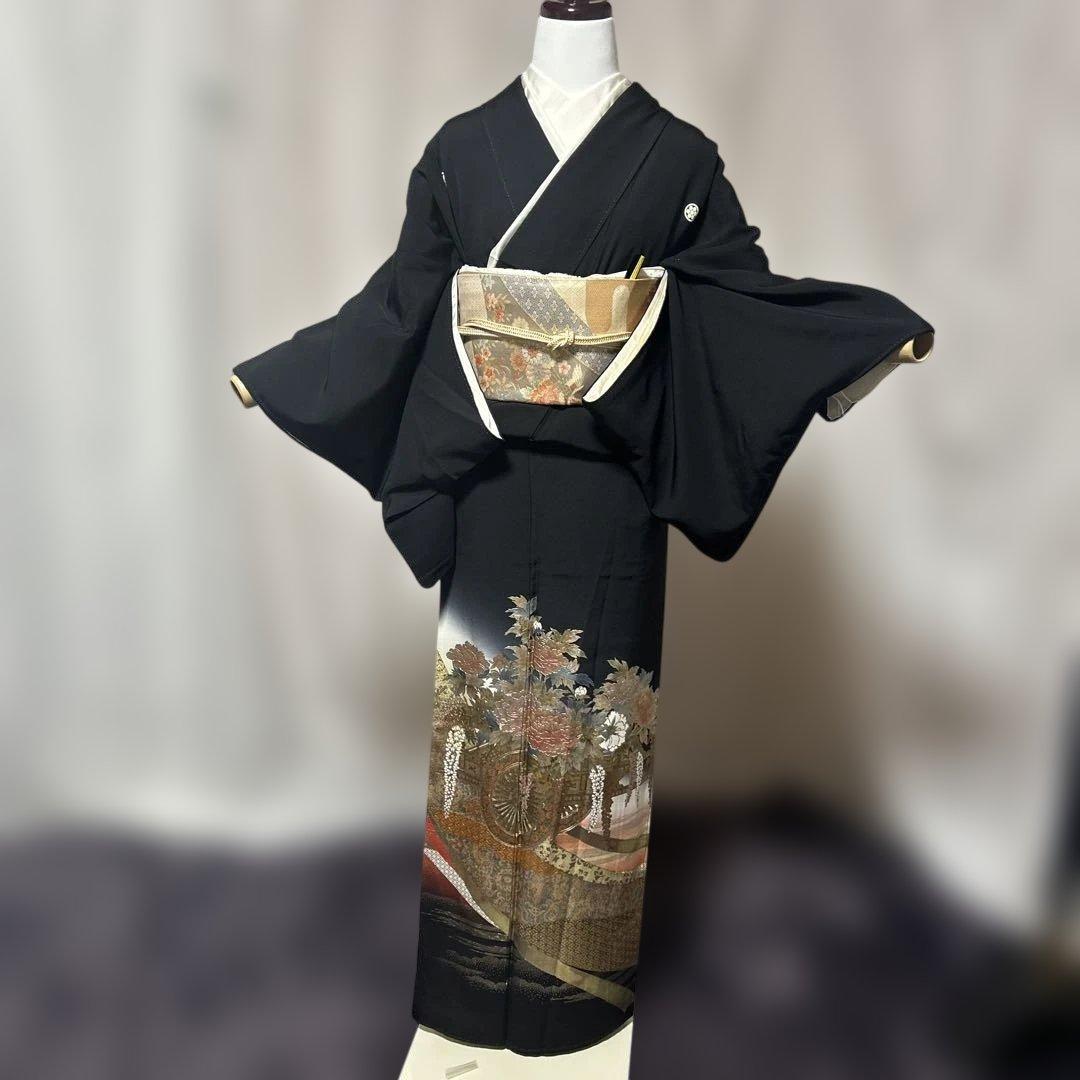 う*こ様 未使用近い　美品　袷　正絹　作家　金箔　黒留袖　フルセット　西陣唐織最