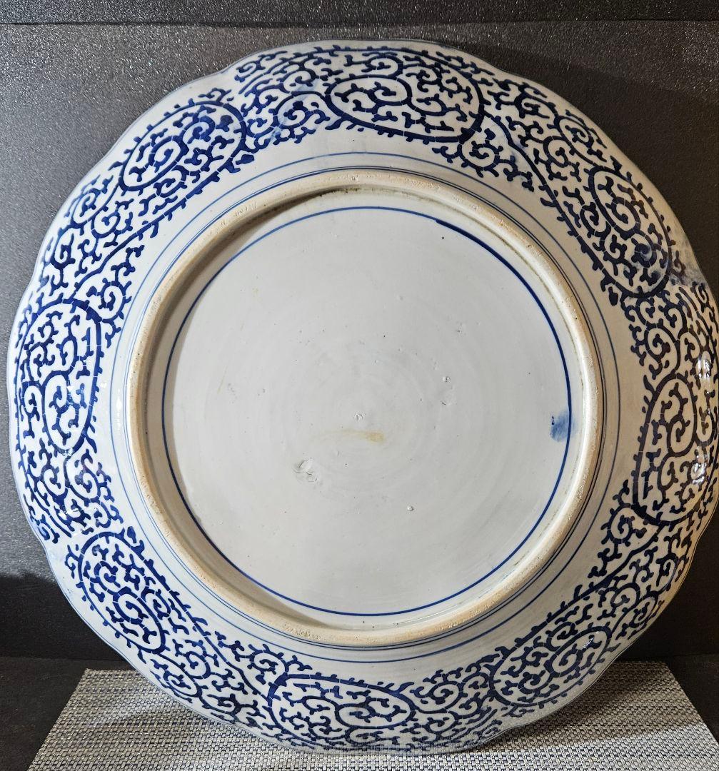【特大❗】明治時代　印判　銅版転写 みじん唐草　裏　たこ唐草　径46.4cm大皿