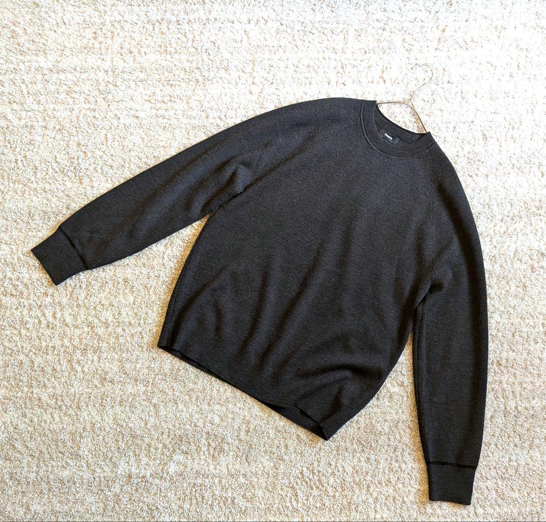 【美品】Theory メリノウール クルーネックニット ウォッシャブル グレー