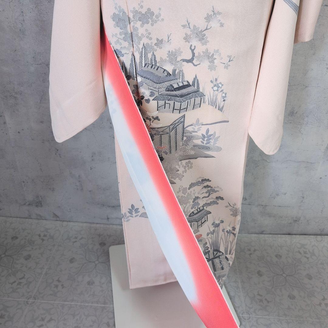 訪問着　フルセット　着物　正絹　薄ピンク　トールサイズ　茶屋辻　友禅　花　F7