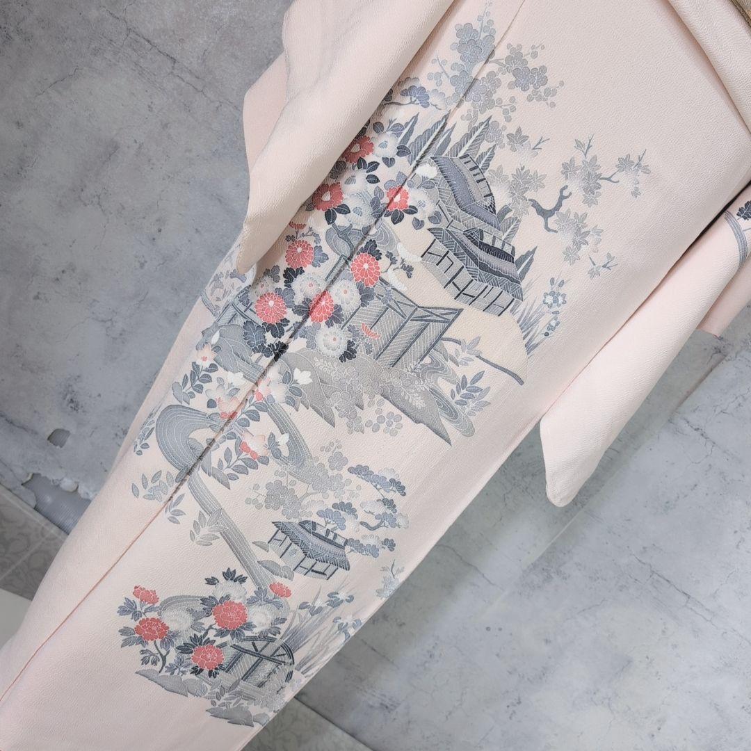 訪問着　フルセット　着物　正絹　薄ピンク　トールサイズ　茶屋辻　友禅　花　F7