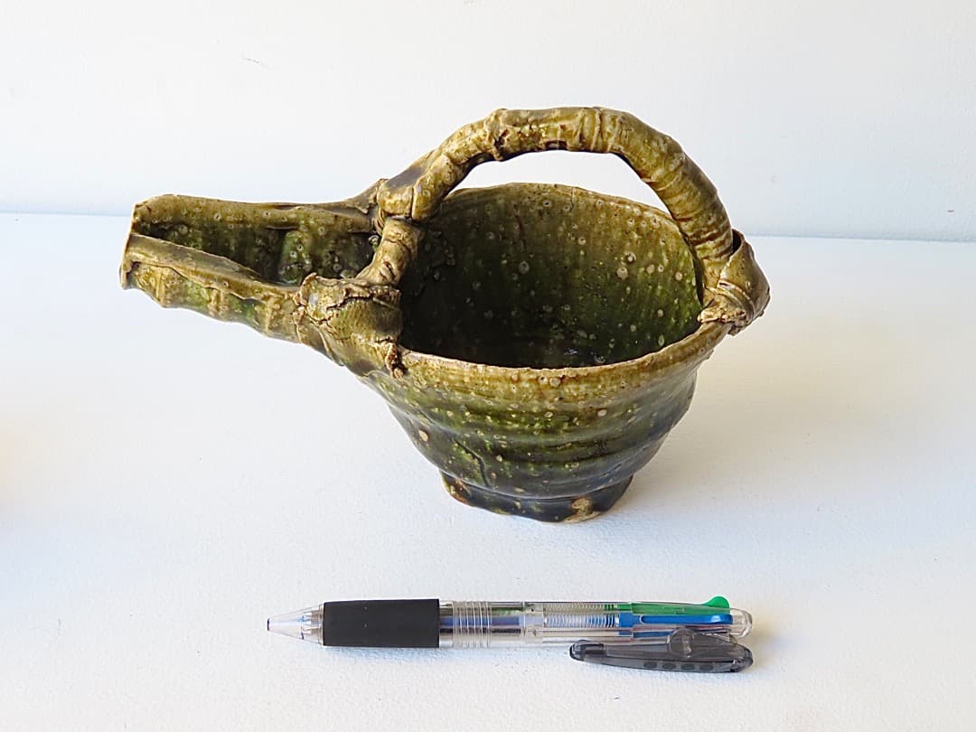 【値下】希少作★中島勝乃利『織部 手付片口』【師：鯉江良二】