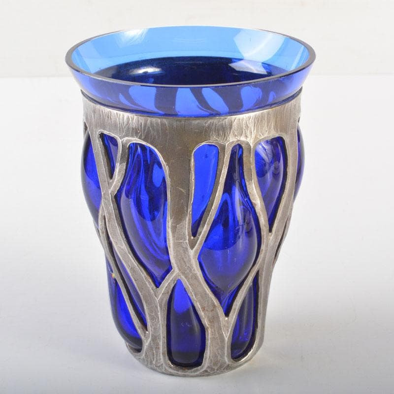 アンティーク　工芸ガラス　倉敷ガラス　小谷真三　銀巻花瓶　C　6718