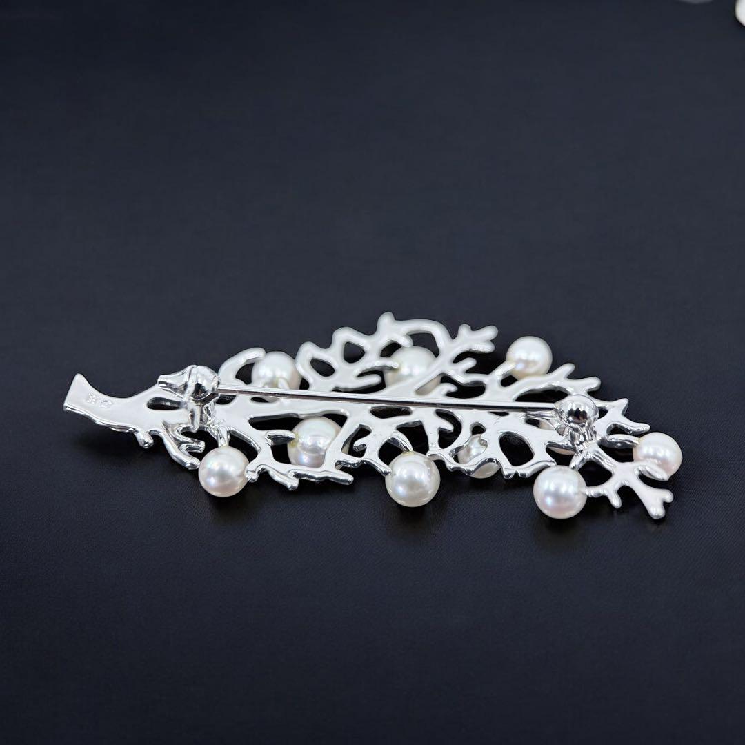 【未使用保管品】ミキモト　アコヤ　本真珠　パール　ブローチ　シルバー　リーフ