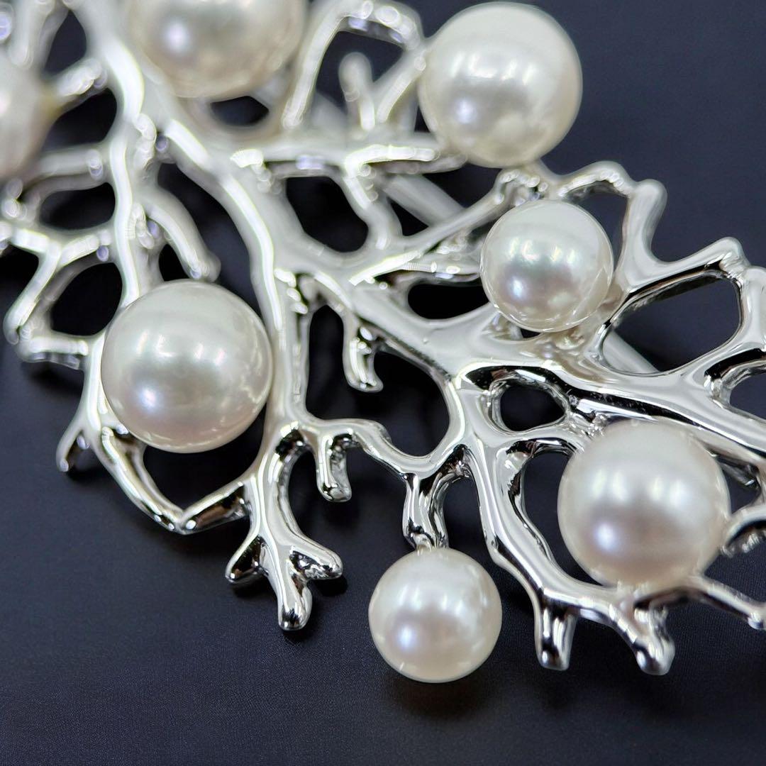 【未使用保管品】ミキモト　アコヤ　本真珠　パール　ブローチ　シルバー　リーフ