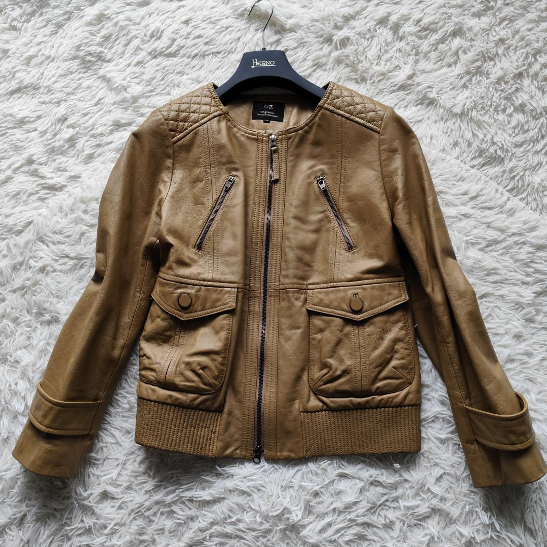 美品！23区 希少サイズ 48 5Lレザージャケット ブルゾン ラムレザー 茶