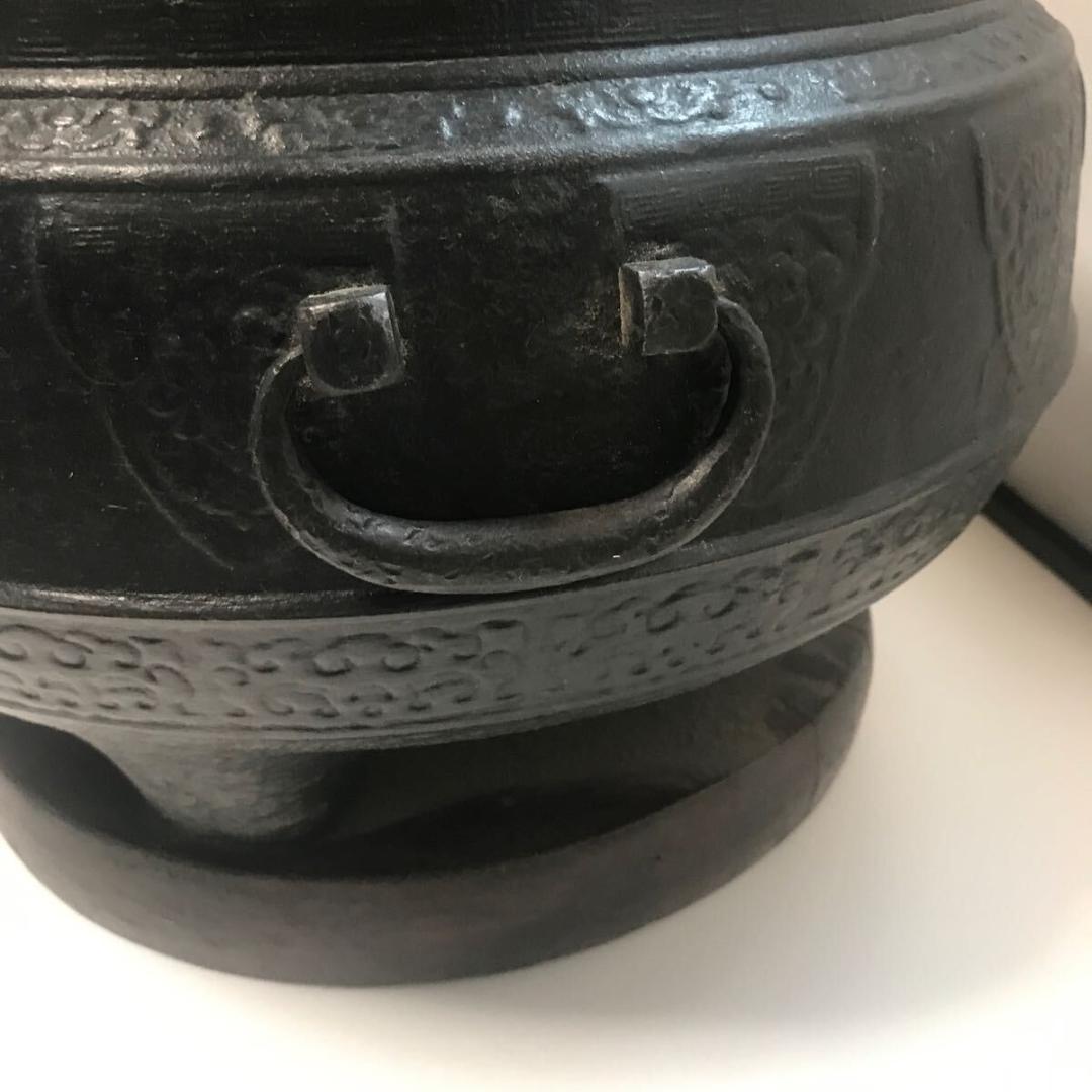 大型 伝統工芸 火鉢 骨董 饕餮紋 雷紋 紋様 彫刻 獣双耳 アンティーク