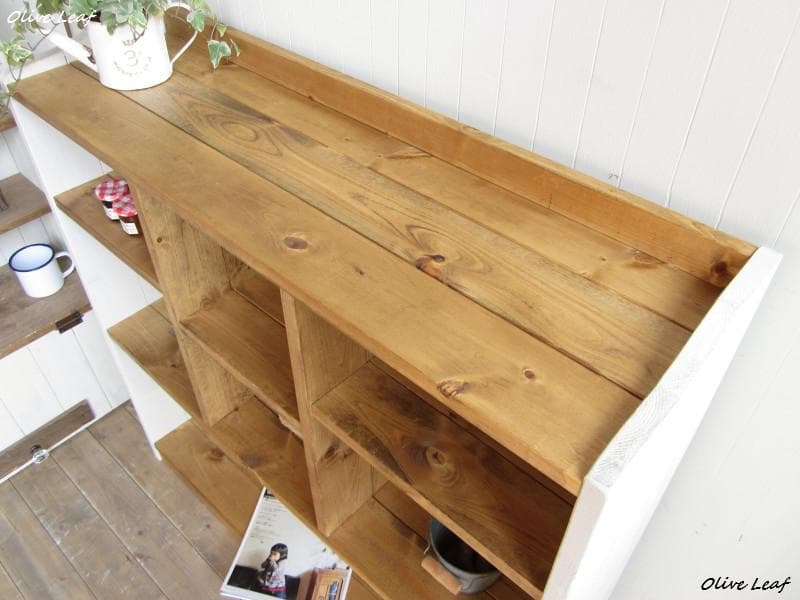 サイズ、デザインオーダー可!●幅広デザインラック●シャビーホワイト無垢●受注製作