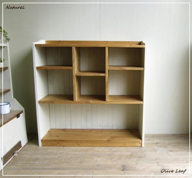 サイズ、デザインオーダー可!●幅広デザインラック●シャビーホワイト無垢●受注製作