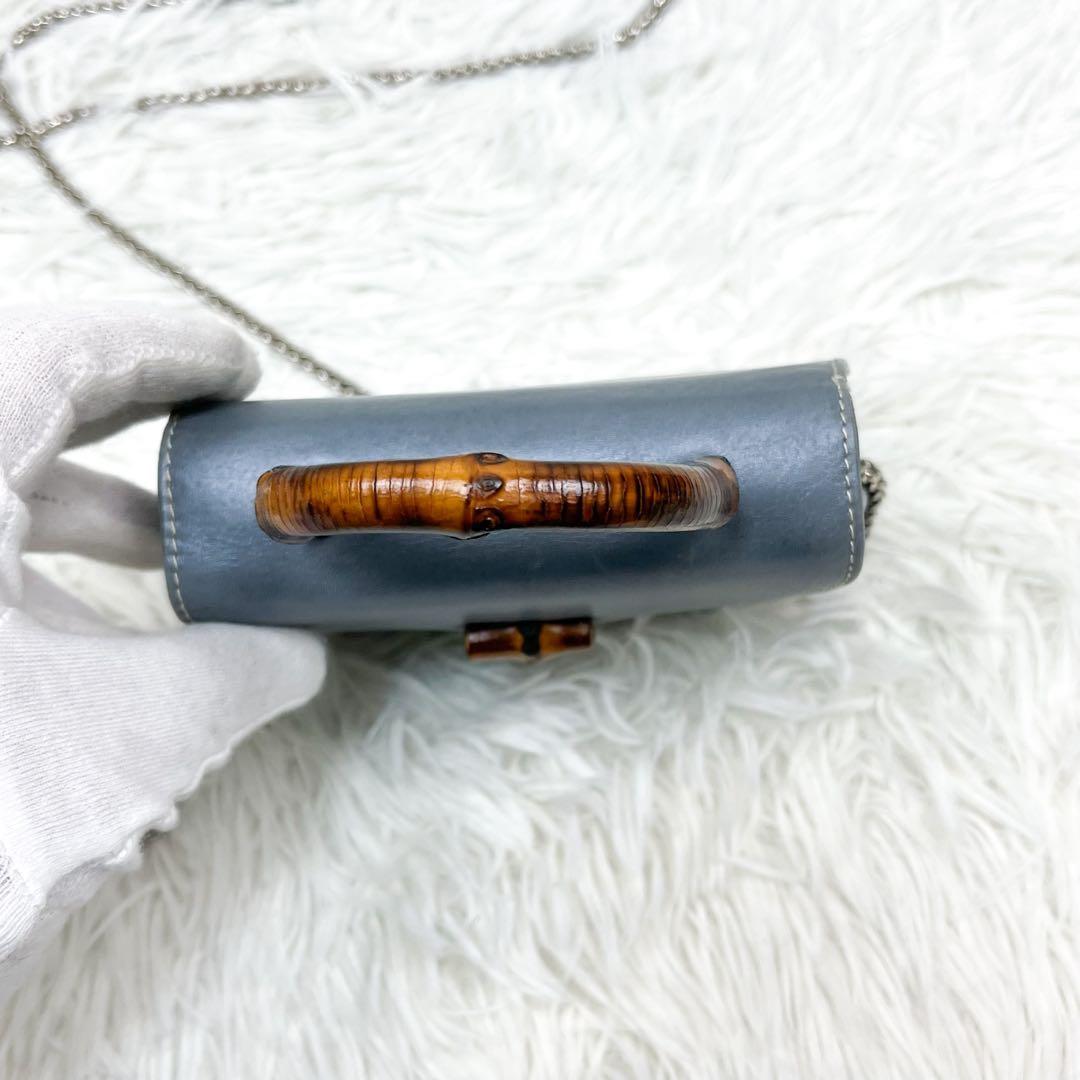 超希少 オールドグッチ バンブー ショルダーポーチ チェーンショルダー レザー