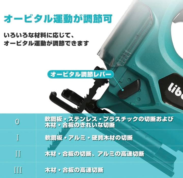 電動式 21V 65MM 木工用ジグソー オービタル付左右0-45°調節電動工具