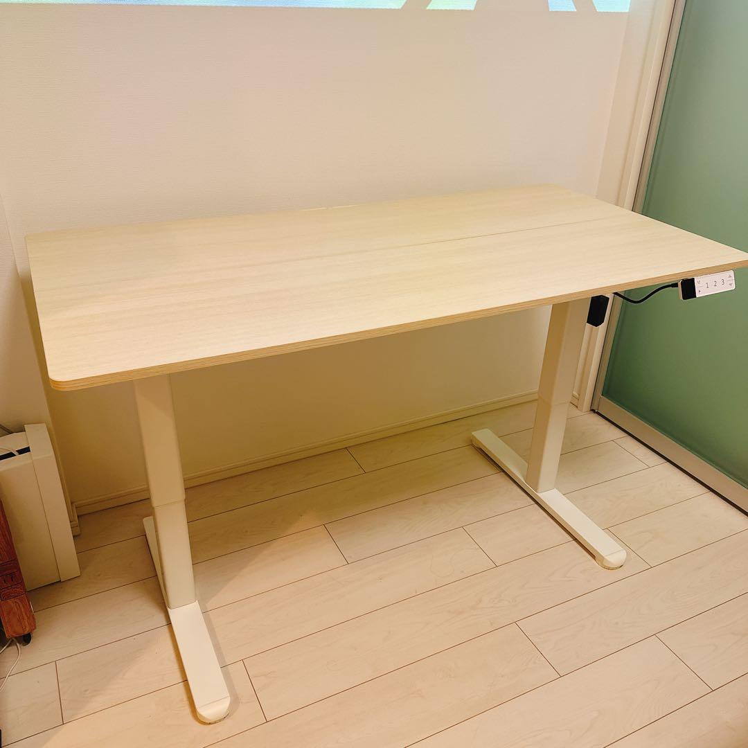 美品　昇降式デスク ロータイプ　幅120cm パソコンデスク　収納フック付き
