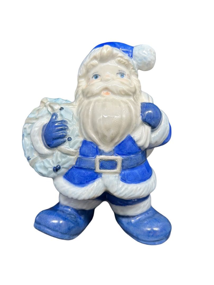 青いサンタクロースの陶器フィギュア