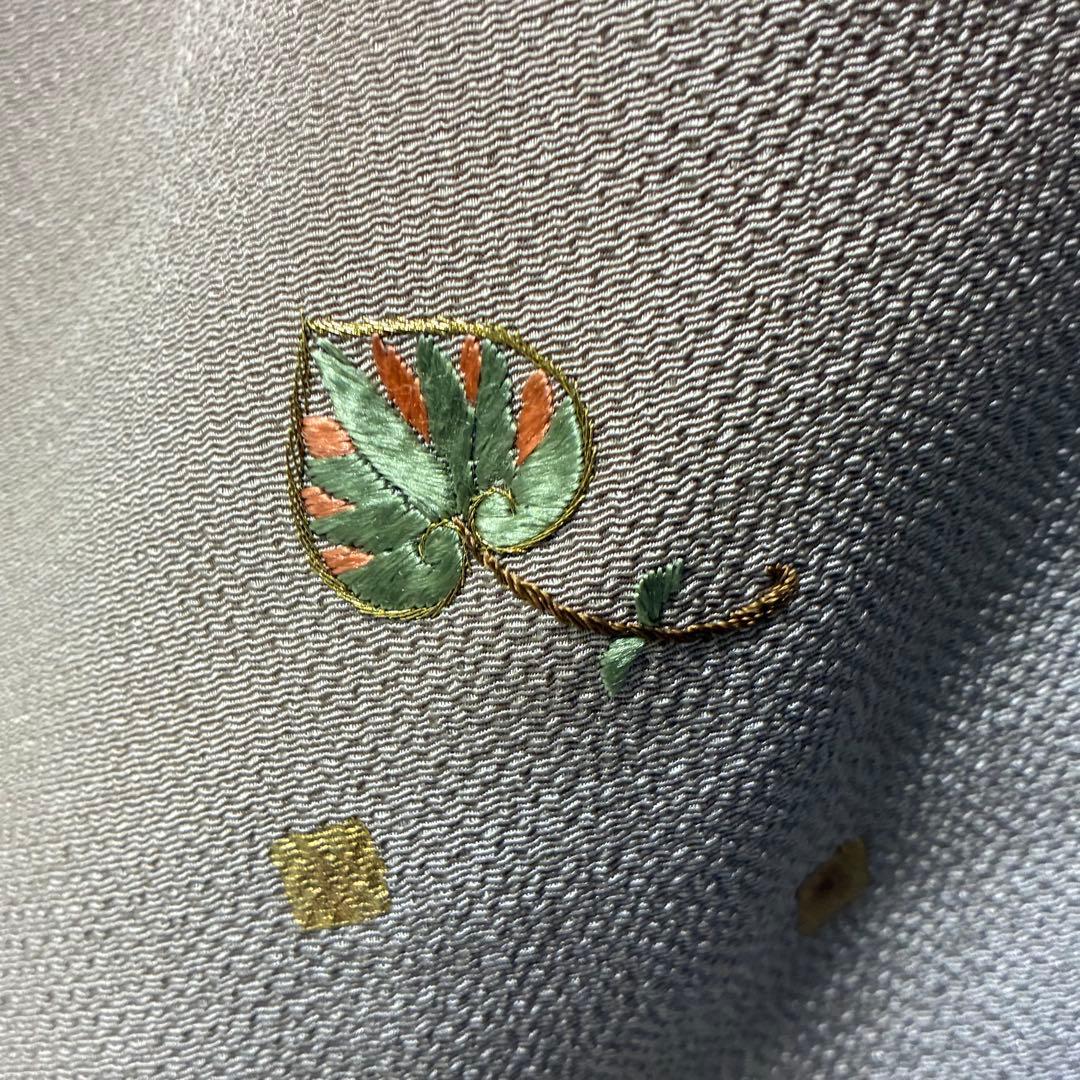 D113訪問着 ホリヒロシ 葵 刺繍 縫い紋 正絹着物 袷 しつけ糸未使用極美品