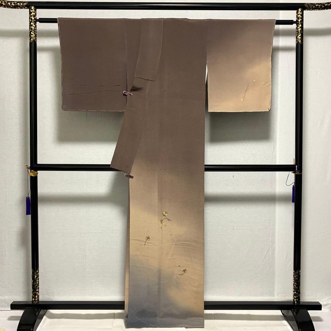 D113訪問着 ホリヒロシ 葵 刺繍 縫い紋 正絹着物 袷 しつけ糸未使用極美品