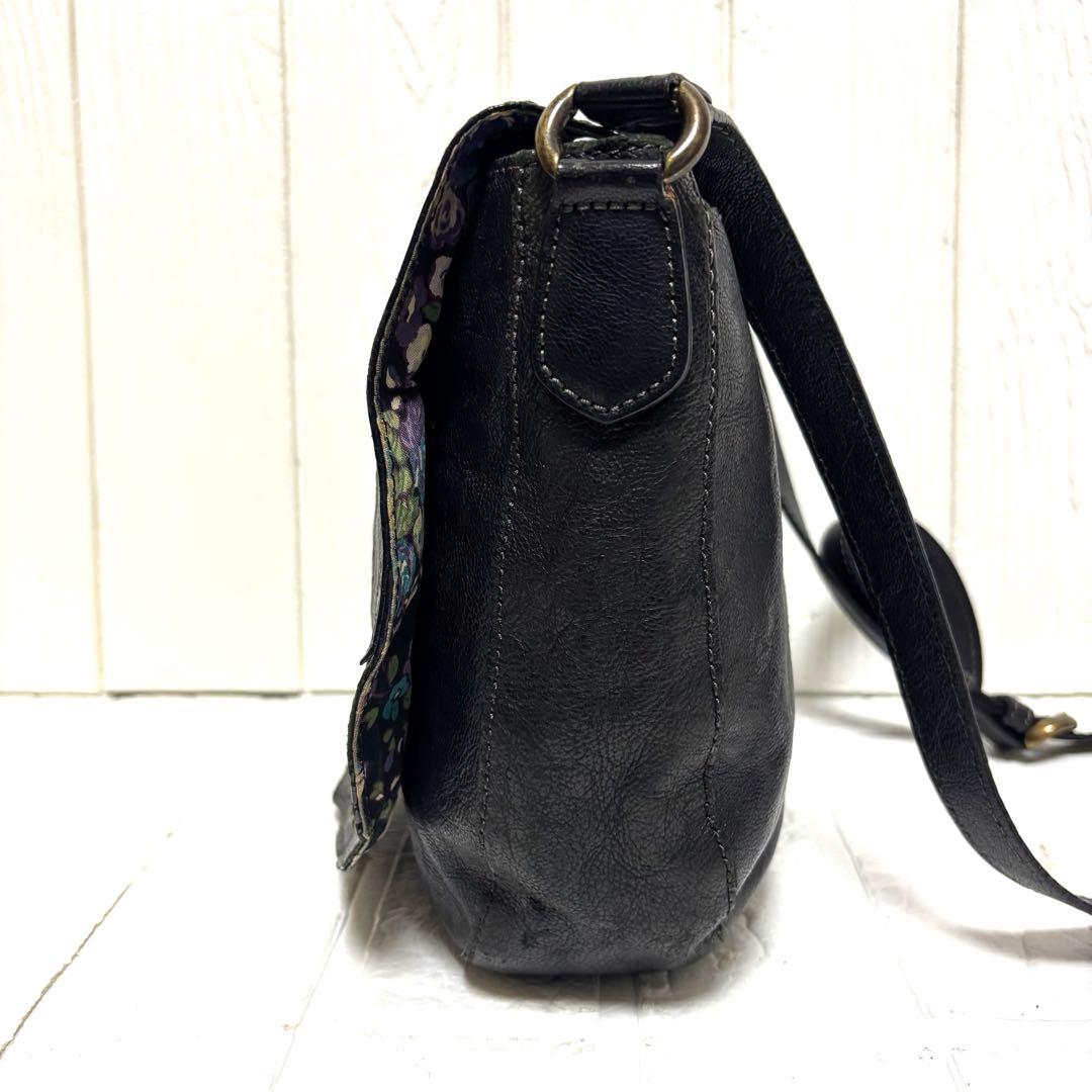 美品 ANASUI アナスイ ショルダーバッグ ローズウッド 本革 花柄 黒