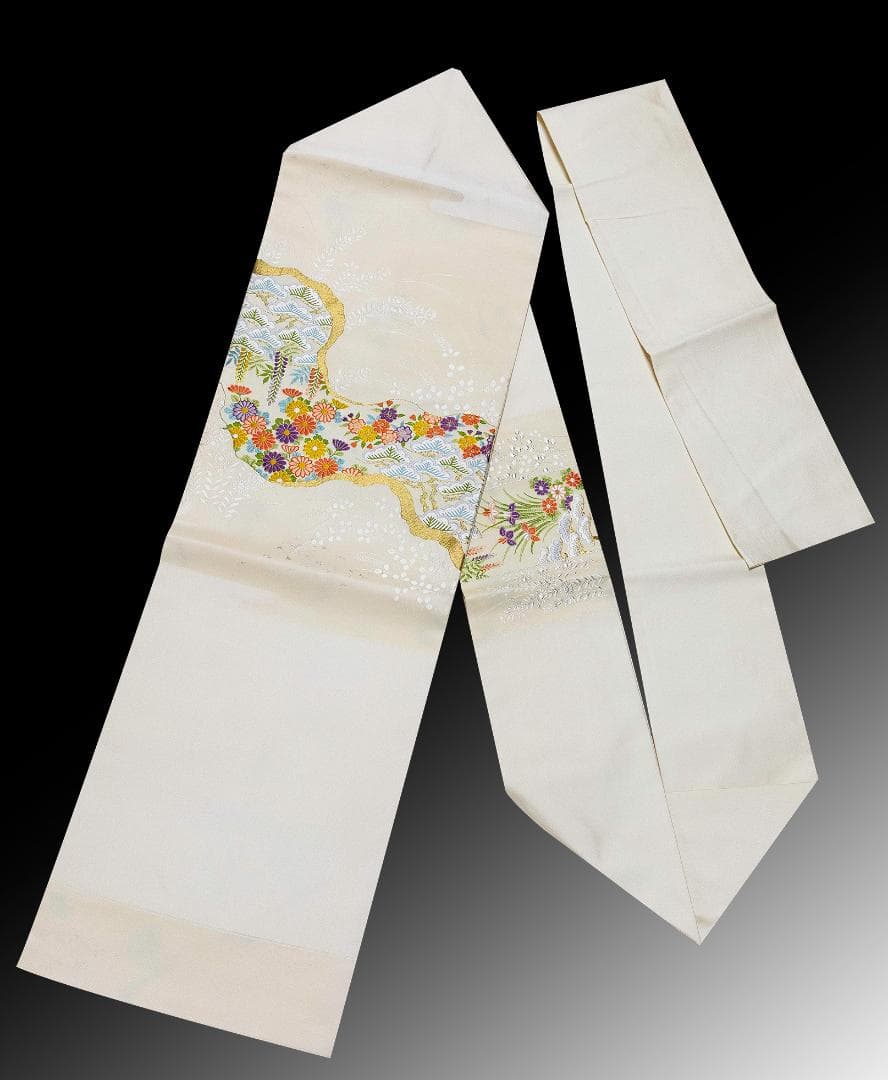 新入荷！ !新品 正絹 織九寸名古屋帯 銀アイボリー地 名古屋仕立て パーティー