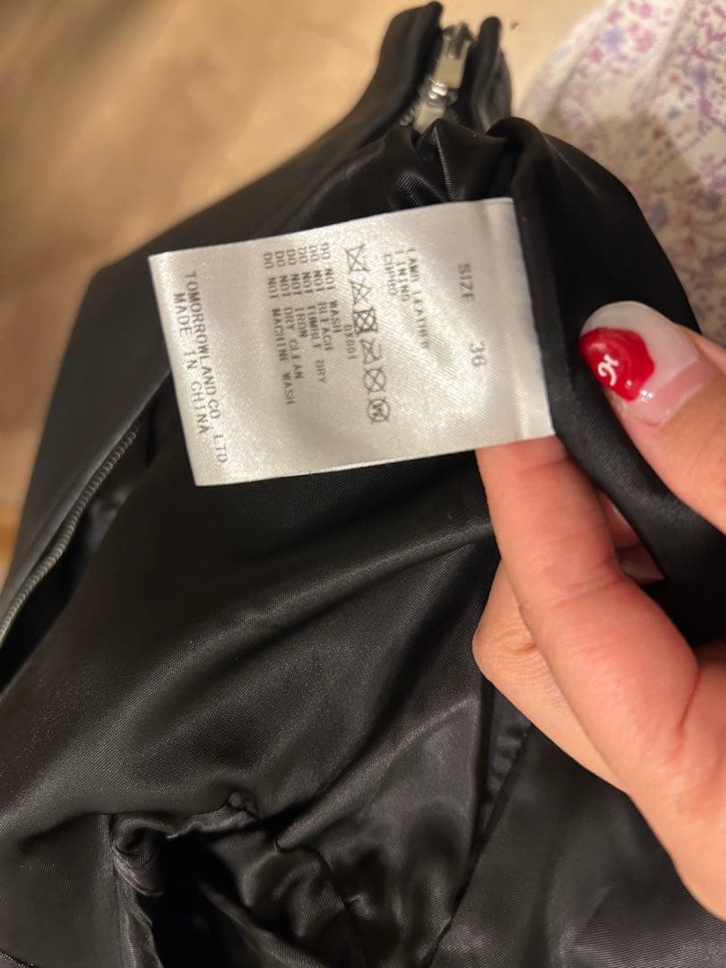 トゥモローランド　本革　ノーカラー　ライダースジャケット　羊革　黒　ダブルジップ