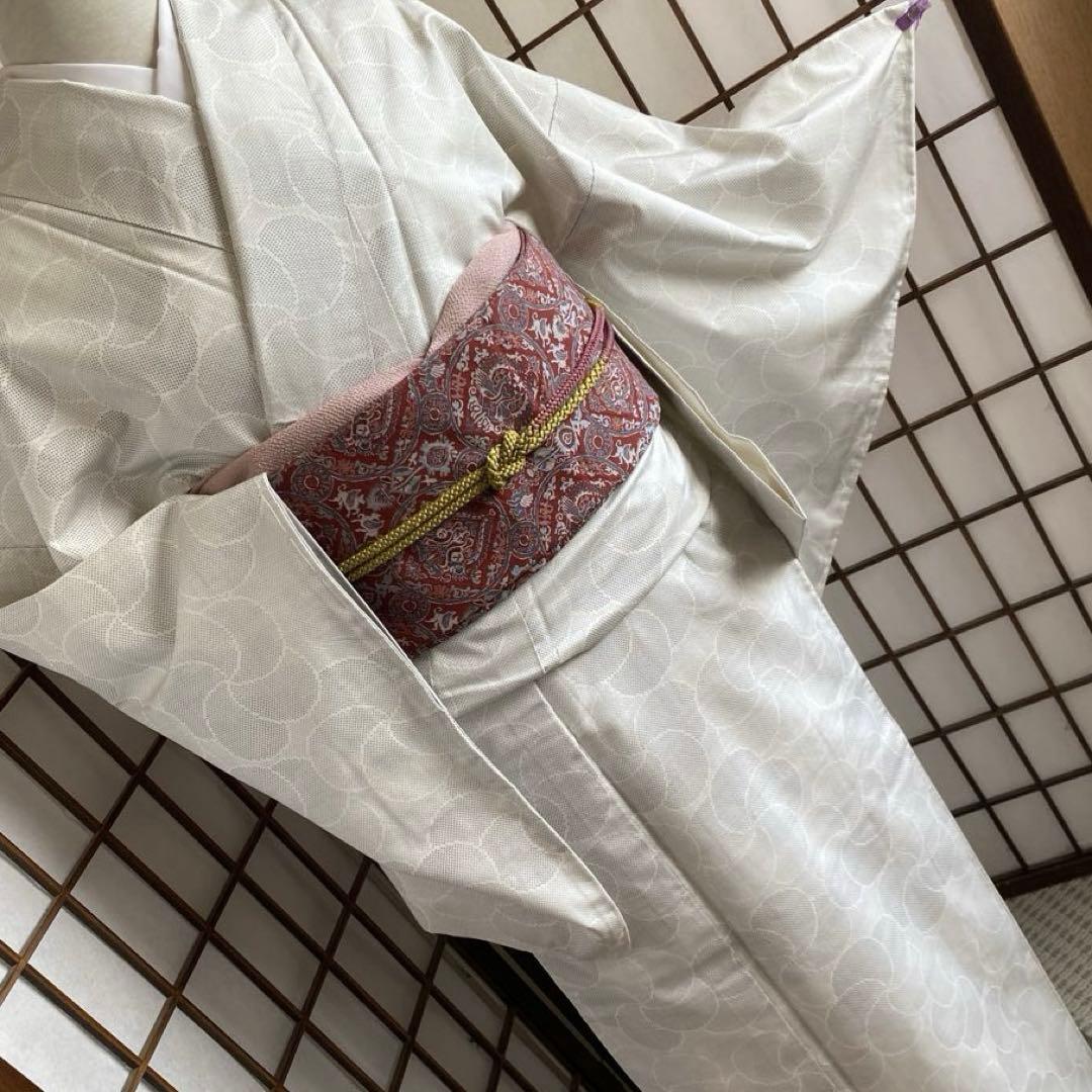 値下げ　本場大島紬　白大島　重ね梅　しつけ付き未着用　ゆったりサイズ