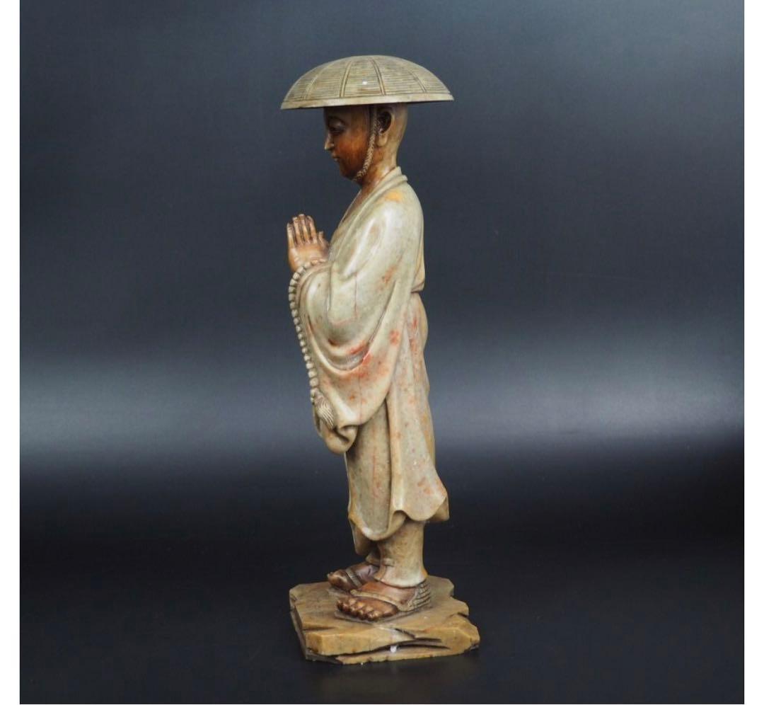 送料無料　寿山石細密彫刻　弘法大師像　高さ30ｃｍ
