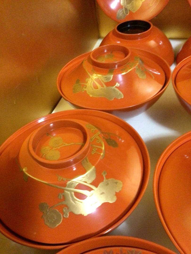 木製 蒔絵入り吸物椀10客 蓋の内側にも蒔絵