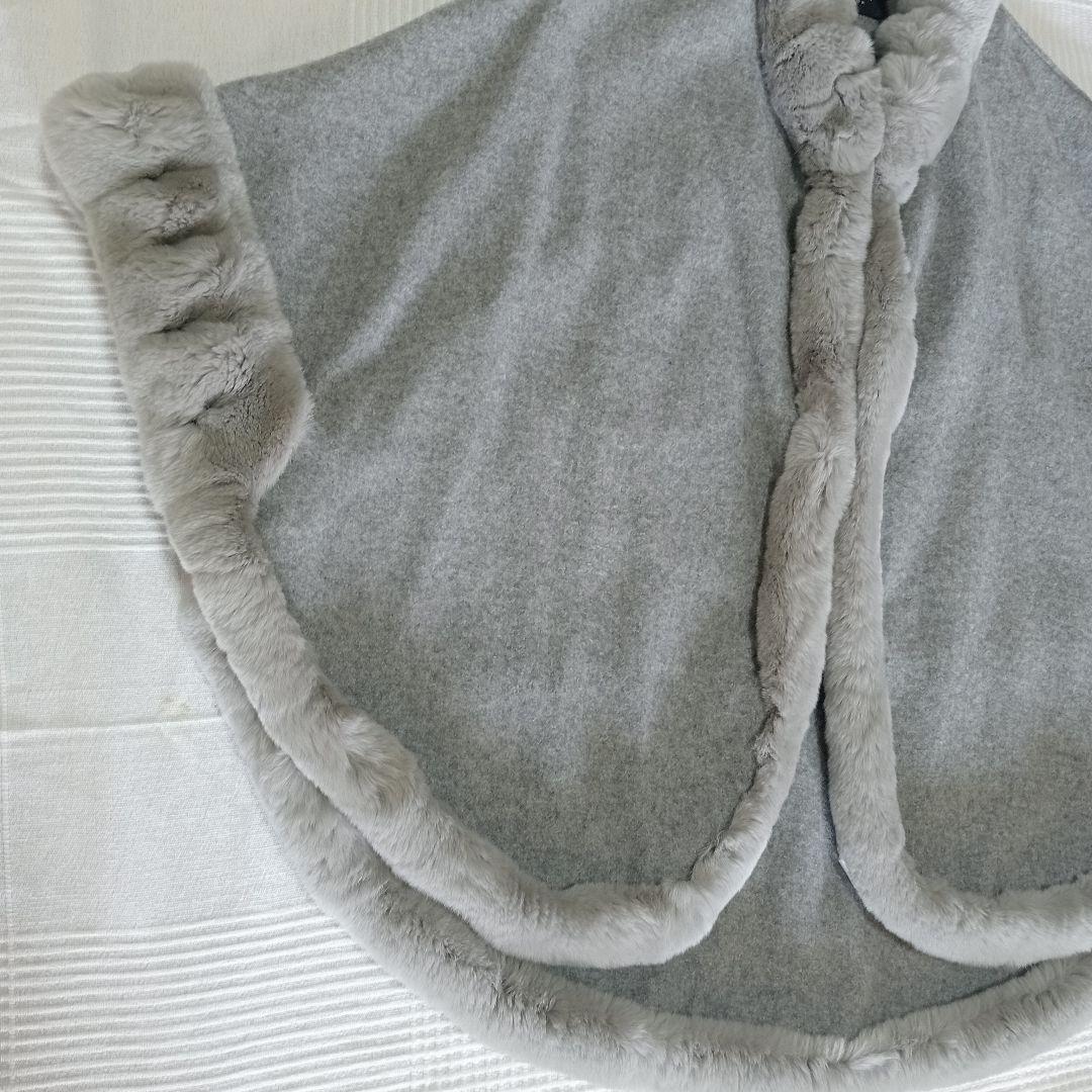 極美品 LANVIN グレー レッキスファーポンチョ ウール100％ ランバン