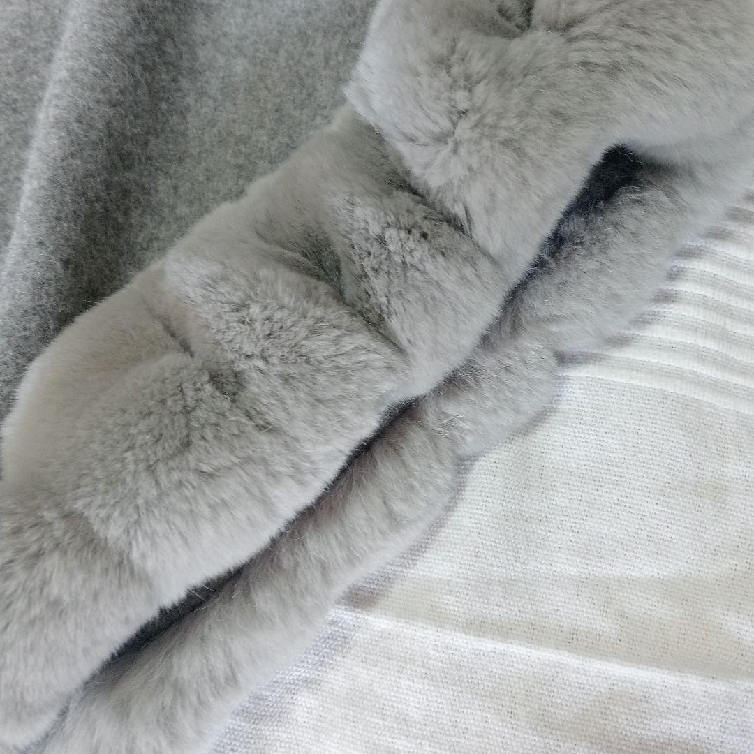 極美品 LANVIN グレー レッキスファーポンチョ ウール100％ ランバン