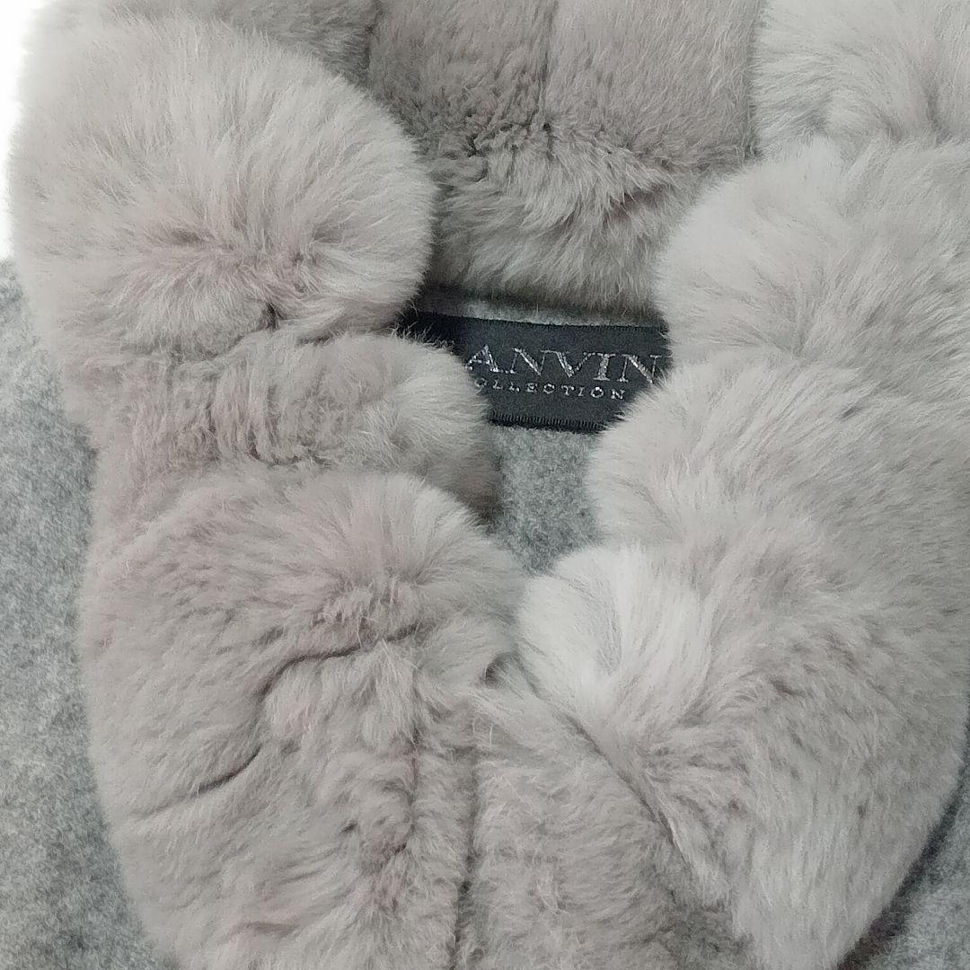 極美品 LANVIN グレー レッキスファーポンチョ ウール100％ ランバン
