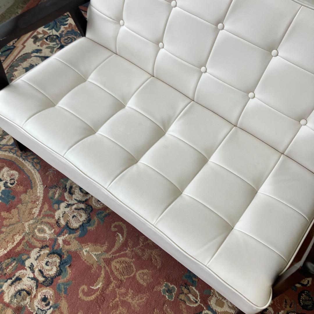 北欧レトロ 木製フレーム アームチェア 二人掛けソファー ロビーチェア ホワイト