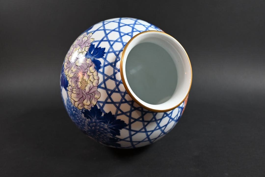 セール　香蘭社　オールド香蘭社　染錦　篭菊文　花瓶　香蘭社謹製　明治天皇献上品