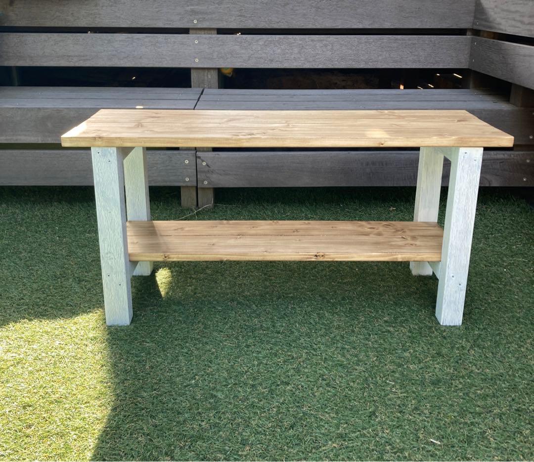 値下げ！新作☆古材風スツールベンチ兼飾り棚☆スノーホワイト×ジャコビアン