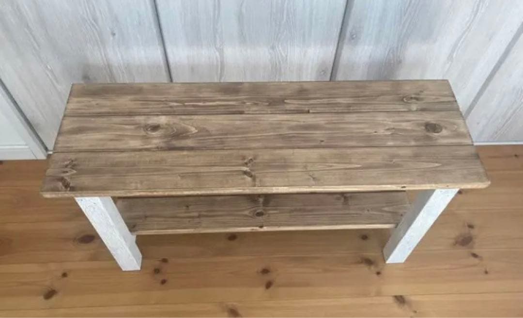 値下げ！新作☆古材風スツールベンチ兼飾り棚☆スノーホワイト×ジャコビアン